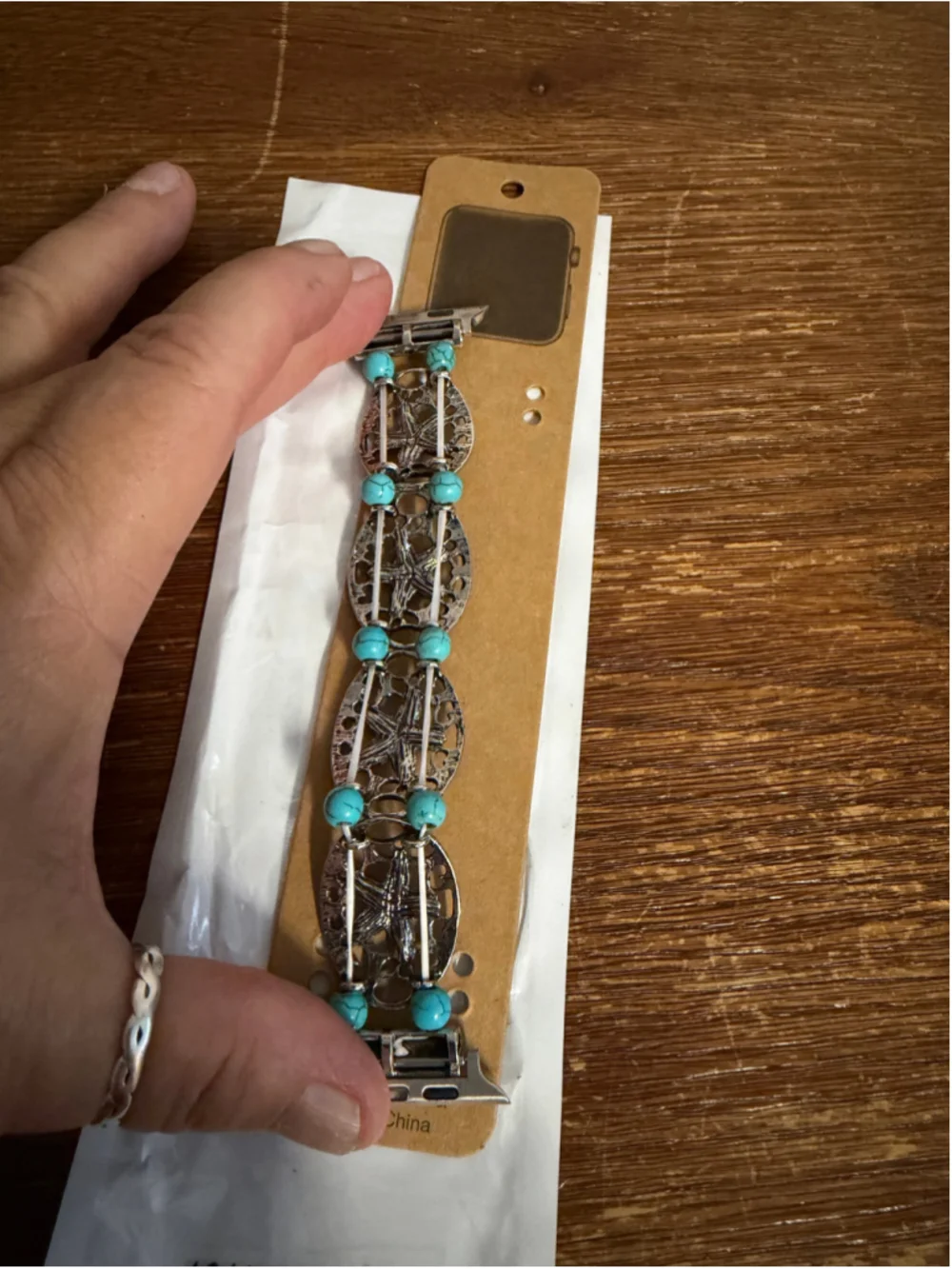 Turquoise Floral Stretch Apple Watch Band 42 44 45 49mm Silver Tone New